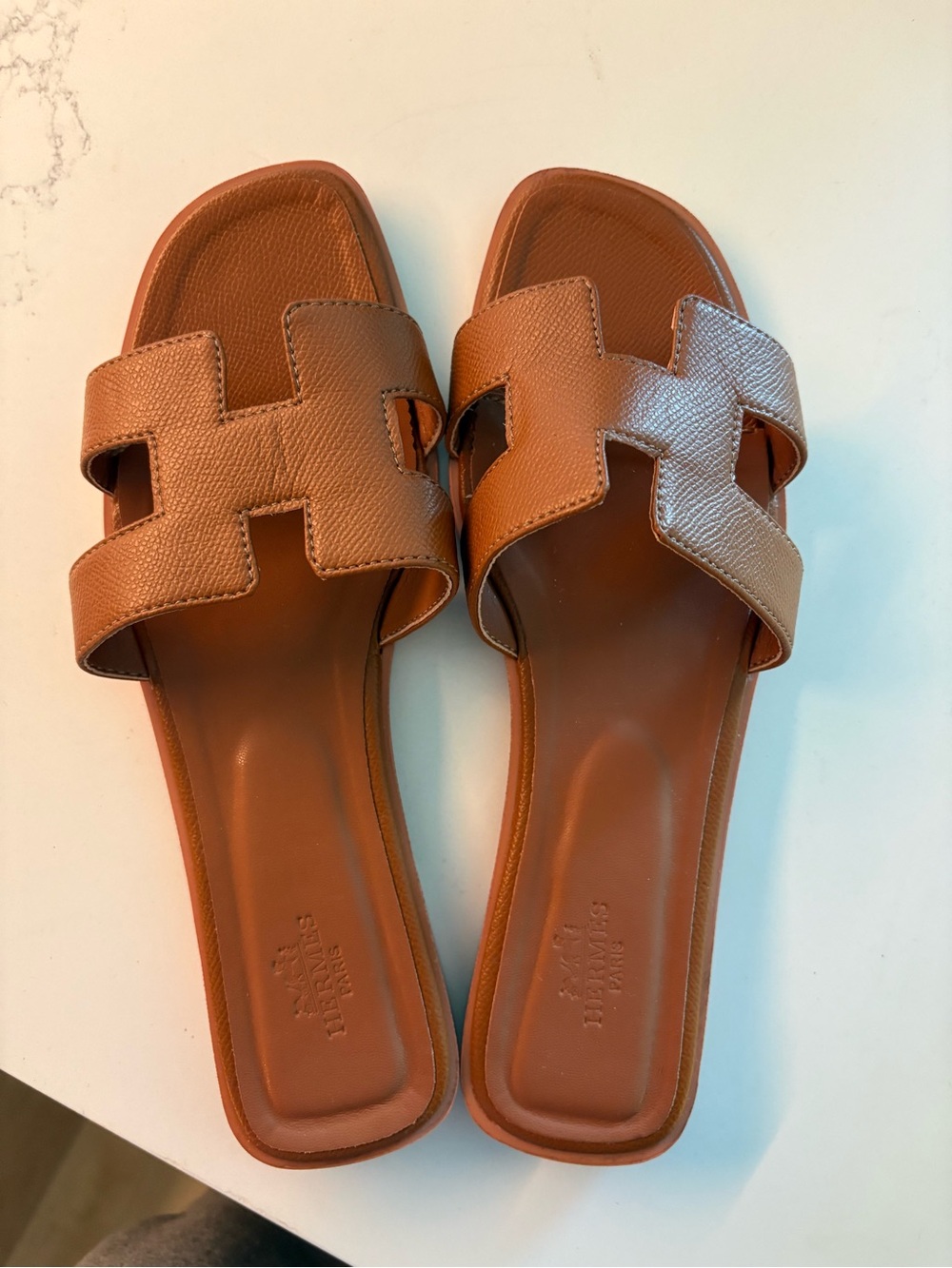 Women's Brown Leather Slide Sandals - Classic Open-Toe Slip-On.